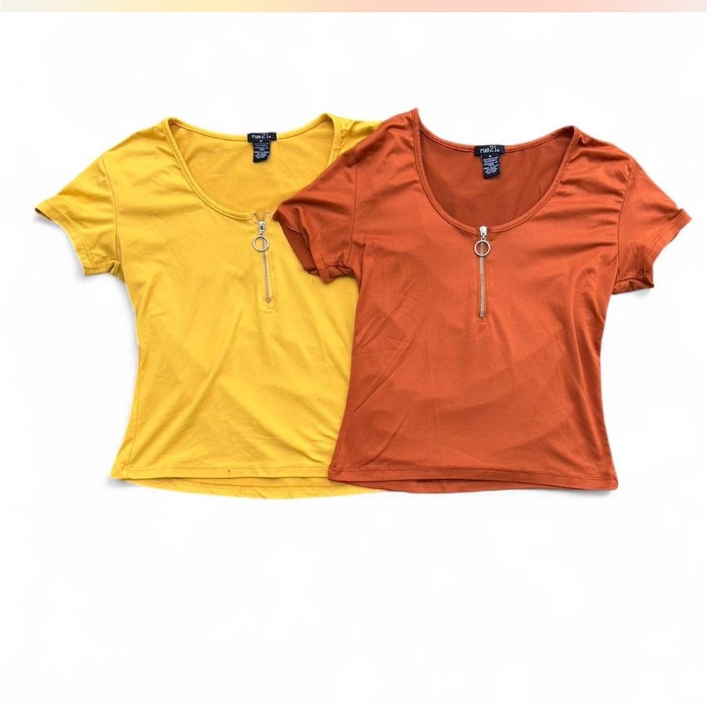 Rue21 Yellow and Orange Short Sleeve Tees with Zipper women’s Medium